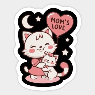 Mom’s Love Cat Mom And Daughter Moon And Stars Cats Lover Sticker